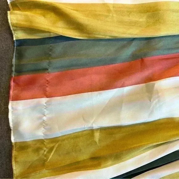 🎆Mystery Satin stripe skirt elastic waist small gold green orange cream midi - Picture 7 of 9